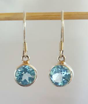 Beautiful round blue topaz silver earrings - free courier in NZ