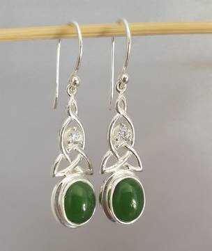 NZ oval greenstone (pounamu) silver earrings