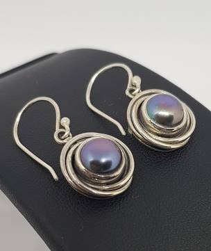 Black pearl earrings, sterling silver