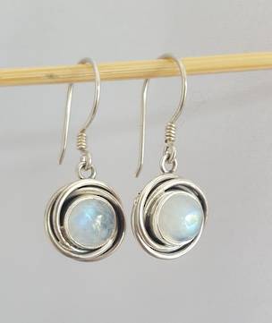 Circular silver moonstone earrings