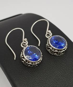 10mm round filigree synthetic sapphire earrings