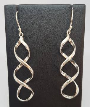 Silver infinity spiral earrings, longer style