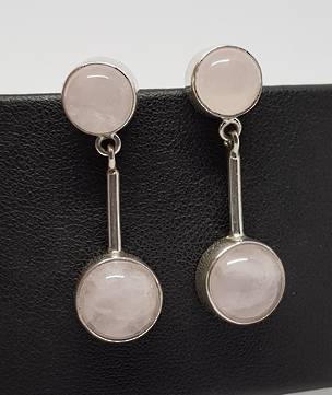 Sterling silver rose quartz long stem earrings