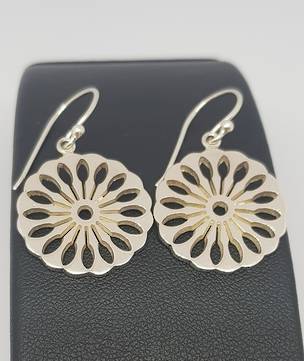 Sterling silver round flower hook earrings