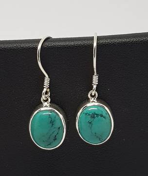 Sterling silver oval turquoise hook earrings