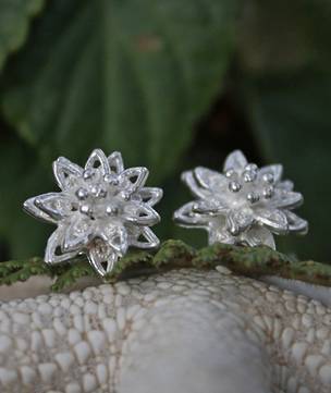 Silver star flower stud earrings