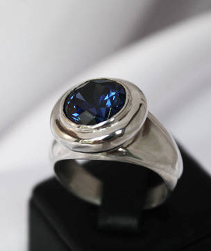 Sterling silver synthetic sapphire ring, made in NZ