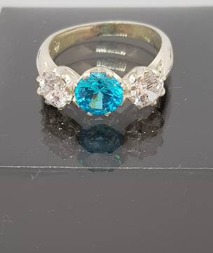 Sterling silver blue topaz and cubic zirconia ring