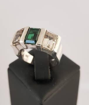 Sterling silver green and smoky quartz ring