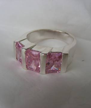 Designer pink stone silver ring
