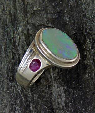 Sterling silver opal and natural ruby sapphire ring