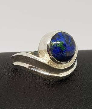 Azurite with malachite silver ring, Made in NZ