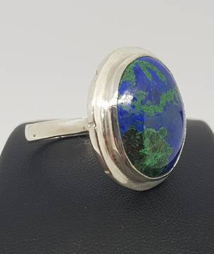 Large Azurite with Malachite silver ring | Made in NZ