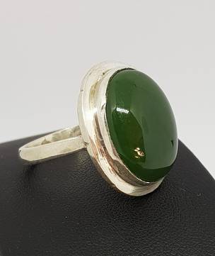 Sterling silver natural NZ greenstone ring