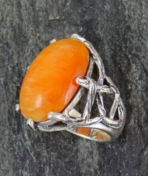 One off, designer ring with natural cabochon citrine