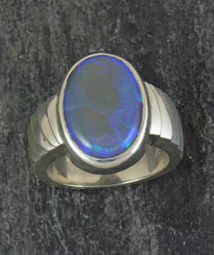 Australian opal ring, large oval, blue/green
