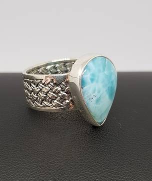 Sterling silver larimar gemstone ring