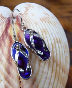 Silver Paua Shell Jandal Earrings - dyed purple!
