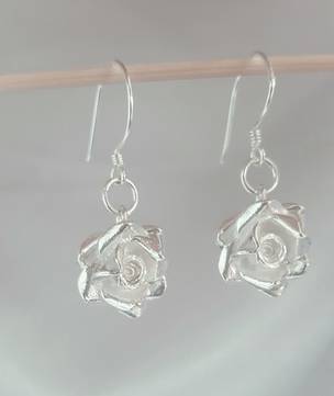 Silver rose earrings, romantic, enduring, delightful