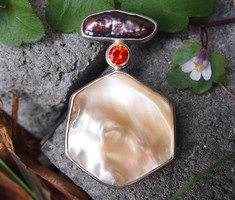 mother of pearl and gemstone pendant